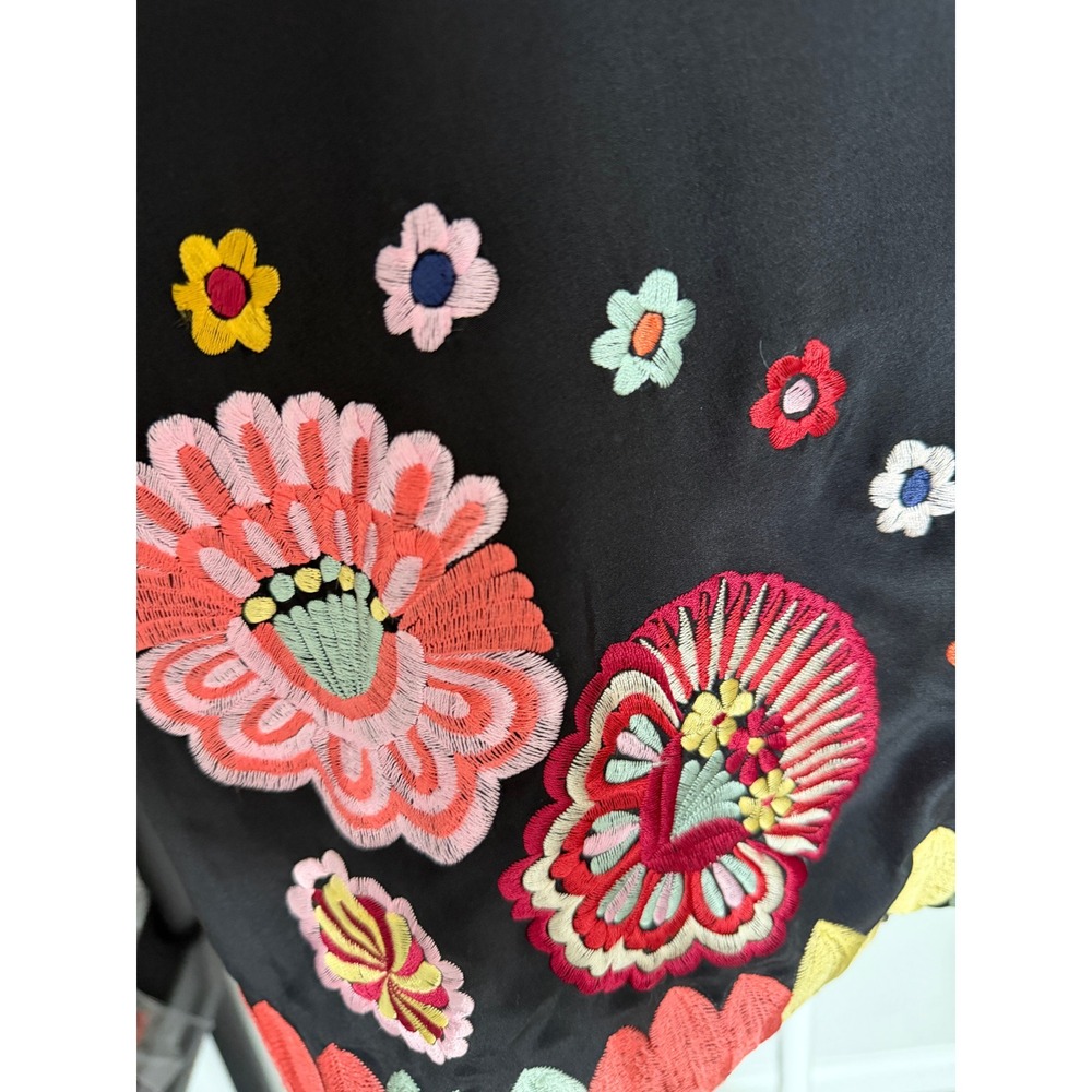 Natori Black Embroidered Kimono Jacket Floral Open Front Boho Statement XL - Picture 13 of 16
